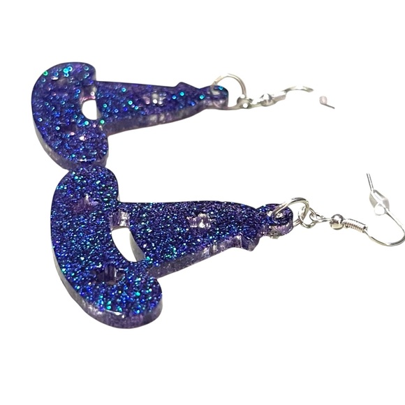 Hand Poured Resin Glitter Witch Hat Earrings - Picture 3 of 3